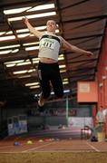 2 April 2011; Luke Wilson, Donore Harriers, Dublin, in action during the U-18 Boy's Long Jump during the Woodie’s DIY Juvenile Indoor Championships. Nenagh Indoor Stadium, Nenagh, Co. Tipperary. Picture credit: Barry Cregg / SPORTSFILE