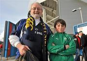 2 April 2011; Leinster Supporters Tony Doyle Sr., left, and Tony Doyle, from Shankhill, Dublin. Celtic League, Munster v Leinster, Thomond Park, Limerick. Picture credit: Diarmuid Greene / SPORTSFILE
