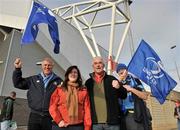 2 April 2011; Leinster Supporters, from left, to right, Michael Delaney, Seanna Hunt, Jim Hunt and Kevin O'Higgins, all from Dublin. Celtic League, Munster v Leinster, Thomond Park, Limerick. Picture credit: Diarmuid Greene / SPORTSFILE