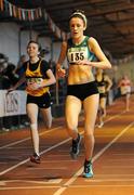 2 April 2011; Aisling Quinn, Ferrybank, Co. Waterford, comes to the line to win the U-15 Girl's 800m during the Woodie’s DIY Juvenile Indoor Championships. Nenagh Indoor Stadium, Nenagh, Co. Tipperary. Picture credit: Barry Cregg / SPORTSFILE
