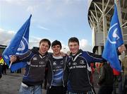 2 April 2011; Leinster Supporters Luke Manning, from Ringsend, Dublin, Luke Lamont, from Dun Laoghaire, Dublin, and Conor Dowling, from Blackrock, Dublin. Celtic League, Munster v Leinster, Thomond Park, Limerick. Picture credit: Stephen McCarthy / SPORTSFILE