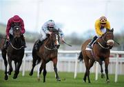 3 April 2011; Gold Lace, centre, with Fran Berry up, crosses the line ahead of Danziger, left, with Pat Smullen up, and Cheerful Giver, with David Moran up,on their way to winning the Irish Stallion Farms European Breeders Fund Maiden. Horse Racing, Curragh Racecourse, Curragh, Co. Kildare. Picture credit: Barry Cregg / SPORTSFILE