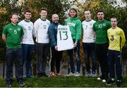 14 November 2016; Irish international star Jeff Hendrick presenting his international jersey and kit which he wore in the European Championship clash with France to Stuart Hayden manager of the Irish Deaf International soccer team at The Deaf Village in Cabra, Dublin. Jeff is the ambassador for DeafHear which is the national association for Deaf and Hard of Hearing in Ireland. In attendance during the Jeff Hendrick Presentation to Deaf International Soccer Team are from left, Eamon Byrne, Jason Maguire, Ciaran Lowney, Stuart Hayden, Jeff Hendrick, Adrian McCluskey, Sean Young and Daniel Landers. Photo by Sam Barnes/Sportsfile
