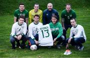 14 November 2016; Irish international star Jeff Hendrick presenting his international jersey and kit which he wore in the European Championship clash with France to Jason Maguire of the Irish Deaf International soccer team at The Deaf Village in Cabra, Dublin. Jeff is the ambassador for DeafHear which, is the national association for Deaf and Hard of Hearing in Ireland. In attendance during the Jeff Hendrick Presentation to Deaf International Soccer Team are from left, back row, Sean Young, Daniel Landers, Deaf International soccer team manager Stuart Hayden, Eamon Byrne, Ciaran Lowney, Jason Maguire, Jeff Hendrick and Adrian McCluskey. Photo by Sam Barnes/Sportsfile