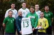 14 November 2016; Irish international star Jeff Hendrick presenting his international jersey and kit which he wore in the European Championship clash with France to Stuart Hayden manager of the Irish Deaf International soccer team at The Deaf Village in Cabra, Dublin. Jeff is the ambassador for DeafHear which, is the national association for Deaf and Hard of Hearing in Ireland. In attendance during the Jeff Hendrick Presentation to Deaf International Soccer Team are from left, Eamon Byrne, Jason Maguire, Stuart Hayden, Ciaran Lowney, Jeff Hendrick, Adrian McCluskey, Daniel Landers and Sean Young. Photo by Sam Barnes/Sportsfile