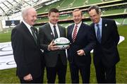 15 November 2016; In attendance at the official launch of Ireland's bid for the 2023 Rugby World Cup at the Aviva Stadium in Lansdowne Road, Dublin are, from left to right, deputy First Minister of Northern Ireland Martin McGuinness, bid ambassador Brian O'Driscoll, An Taoiseach Enda Kenny T.D and bid chairman Dick Spring. Photo by Ramsey Cardy/Sportsfile