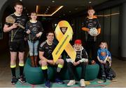 16 November 2016; Opel Ireland today launched the 2016 GAA-GPA Opel All-Stars jersey, which will help raise funds for the Childhood Cancer Foundation. Pictured are, from left, Opel hurler of the year Austin Gleeson, Waterford, Charlie Cullinan, age 9, from Roscommon, Opel footballer of the year Lee Keegan, Mayo, Éabha Cooney, age 4, from Cabra, Co. Dublin, Bobby and Danny Dowling, age 12 and 10, from Cabinteely, Co. Dublin, and Robbie Forristel, age 4, from Waterford, at Croke Park in Dublin. Photo by Seb Daly/Sportsfile