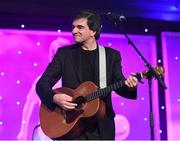 12 November 2016; Fiachna Ó Braonáin performs on stage at the TG4 Ladies Football All Stars awards in Citywest Hotel in Dublin.  Photo by Brendan Moran/Sportsfile
