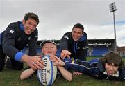 6 April 2011; St Michael’s House, one of Ireland’s largest providers of community based services for children and adults with an intellectual disability, has teamed-up with Leinster Rugby to promote tag rugby for those with an intellectual disability in Ireland. Leinster’s Ireland ‘A’ centre Eoin O’Malley, right, and Scotland and Lions lock Nathan Hines, along with St Michael’s House service users, from left, Rachel Murray, age 15, and Sam Lennord, age 14, turned out to celebrate the launch of the partnership at Leinster’s Donnybrook Stadium today. St Michael’s House has introduced tag rugby training for their service users to promote social inclusion and boost physical well being. Representatives from Leinster Rugby are currently training over thirty St Michael’s House service users to compete in a tag rugby blitz this summer. Donnybrook Stadium, Donnybrook, Dublin. Picture credit: Brian Lawless / SPORTSFILE