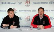 4 April 2011; Ulster's Jonny Bell, left, and Operations Director of Ulster Rugby David Humphreys during a press conference ahead of their Heineken Cup Quarter-Final game against Northampton Saints on Sunday. Ulster Rugby Squad Press Conference, Ravenhill Park, Belfast, Co.Antrim. Photo by Sportsfile