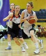 23 March 2011; Laura Rogers, Mercy Mounthawk, Tralee, Co. Kerry, in action against Edel Thornton, St.Vincents, Cork. Basketball Ireland Girls U16A Schools League Final, St.Vincents, Cork v Mercy Mounthawk, Tralee, Co. Kerry, National Basketball Arena, Tallaght, Co. Dublin. Picture credit: Brian Lawless / SPORTSFILE