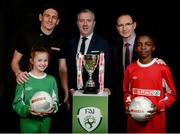 17 November 2016; Republic of Ireland Manager Martin O’Neill and former Republic of Ireland International Keith Andrews were on hand today to launch the SPAR FAI Primary School 5s Programme in Aviva Stadium. The five-a-side school blitzes are open to boys and girls from 4th, 5th and 6th class. Registration will close on February 17th. For further information or to register your school please see www.spar.ie or www.faischools.ie. Pictured are former Republic of Ireland international Keith Andrews, left, SPAR Sales Director Colin Donnelly, centre, Republic of Ireland manager Martin O'Neill and pupils from St Bernadette's Senior National School, Clondalkin, Abbie Tucker, left, age 11, and Akinola Adeyinka, age 11, at the Aviva Stadium, Dublin.  Photo by Seb Daly/Sportsfile