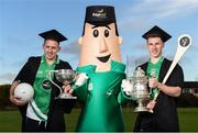 17 November 2016; Dublin footballer Eoghan O'Gara and Kilkenny hurler Cillian Buckley with Top Oil mascot &quot;Mr. Ted&quot; during the Launch of the Top Oil sponsorship of the Leinster GAA Schools Senior Championships at St. Vincent's CBS, Dublin. Photo by Cody Glenn/Sportsfile