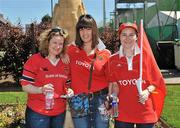 9 April 2011; Munster supporters, from left to right, Kerry O'Sullivan, from Kerry, Elaine Croke, from Laois, and Anne O'Shea, from Limerick, at the game. Amlin Challenge Cup Quarter-Final, Brive v Munster, Stadium Municipal Amédée Domenech, Brive, France. Picture credit: Diarmuid Greene / SPORTSFILE