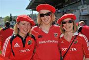 9 April 2011; Munster supporters, from left, Sian Thomas, from Wales, Sinead Doyle, from Limerick, and Claire O'Shaughnessy, from Cork, at the game. Amlin Challenge Cup Quarter-Final, Brive v Munster, Stadium Municipal Amédée Domenech, Brive, France. Picture credit: Diarmuid Greene / SPORTSFILE