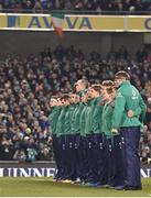 19 November 2016; The Ireland team line up for the haka ahead of the Autumn International match between Ireland and New Zealand at the Aviva Stadium in Dublin. Photo by Brendan Moran/Sportsfile