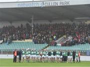 20 November 2016; St. Mullins team during the playing of the national anthem before the start of the AIB Leinster GAA Hurling Senior Club Championship semi-final match between St. Mullins and Cuala at Netwatch Cullen Park in Carlow. Photo by David Maher/Sportsfile