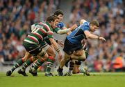 9 April 2011; Gordon D'Arcy, Leinster, in action against Anthony Allen, right, Craig Newby, left, and Toby Flood, Leicester Tigers. Heineken Cup Quarter-Final, Leinster v Leicester Tigers, Aviva Stadium, Lansdowne Road. Picture credit: Matt Browne / SPORTSFILE