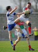 10 April 2011; David Clarke, Mayo, in action against Christopher McGuinness, Monaghan. Allianz Football League, Division 1, Round 7, Monaghan v Mayo, Inniskeen, Co. Monaghan. Picture credit: Brian Lawless / SPORTSFILE