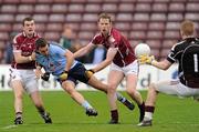 10 April 2011; Dean Kelly, Dublin, shoots goalwards under pressure from Galway goalkeeper Adrian Faherty, Johnny Duane, left, and Greg Higgins. Allianz Football League, Division 1, Round 7, Galway v Dublin, Pearse Stadium, Salthill, Galway. Picture credit: Ray McManus / SPORTSFILE