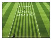 18 September 2016; Pitch perfect. Croke Park ground staff apply the finishing touches to the pitch markings before the All-Ireland minor and senior football finals  Photo by Ray McManus/Sportsfile  This image may be reproduced free of charge when used in conjunction with a review of the book &quot;A Season of Sundays 2016&quot;. All other usage © SPORTSFILE