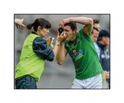 26 June 2016; Seeing eye to eye. Meath’s Pádraic Harnan gets a helping hand from Dr Anne Marie Gilsenan to replace a contact lens during the clash with Dublin. Clarity eludes the Royals  Photo by Piaras Ó Mídheach/Sportsfile  This image may be reproduced free of charge when used in conjunction with a review of the book &quot;A Season of Sundays 2016&quot;. All other usage © SPORTSFILE