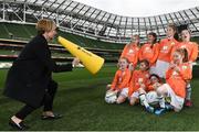 23 November 2016; At the announcement of Aviva’s sponsorship of the FAI’s Soccer Sisters programme from 2017 – 2020 in Aviva Stadium, Dublin, is Republic of Ireland manager Sue Ronan with youth members of the Aviva Soccer Sisters. Aviva’s sponsorship of the programme will see an expansion to a planned 120 venues across Ireland in 2017 along with an Aviva Soccer Sisters Schools programme and an Aviva Soccer Sisters Nursery Academy which will target girls between 5 and 8 years old.  Pre-registration is open now at www.fai.ie/soccersisters or if you are interested in hosting an Aviva Soccer Sisters camp in 2017 contact soccersisters@fai.ie #AvivaSoccerSisters. Photo by Cody Glenn/Sportsfile