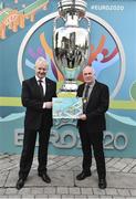24 November 2016; Pictured left to right, UEFA Executive Committee member Frantisek Laurinec makes a presentation to Deputy Lord Mayor of Dublin City Dermot Lacey, at the UEFA EURO 2020 Host City Logo Launch – Dublin at CHQ Building in North Wall Quay, Dublin. Photo by David Maher/Sportsfile