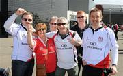 10 April 2011; Ulster supporters, from left to right, Chris Irwin, Deborah Hewitt, Belfast, Lawerence Tubman, Warick, England, Robert Hewitt, Alan Johnston, Belfast and Phillip Irwin, Dromore, Co. Down at the game. Heineken Cup Quarter-Final, Northampton Saints v Ulster, stadium:mk, Milton Keynes, Buckinghamshire, England. Picture credit: Oliver McVeigh / SPORTSFILE