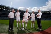 11 April 2011; At the announcement of eircom’s sponsorship of the GAA Football Championship are eircom football ambassadors, from left, Tyrone manager Mickey Harte, Donal Shine, Roscommon, Colm Cooper, Kerry, John Doyle, Kildare, and former Dublin footballer Ciaran Whelan. The sponsorship, which is for an initial three years, will see eircom partner the GAA to harness technological advances and new communication channels which will allow football fans experience more, on and off the pitch. Croke Park, Dublin. Picture credit: Stephen McCarthy / SPORTSFILE