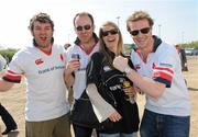 10 April 2011; Ulster supporters, from left to right, Craig Butcher, Chris McAuley, both from Bangor, Co. Down, Nadia Anderson, from Frankfurt, Germany, and Brian Craig, from Bangor, Co. Down, at the game. Heineken Cup Quarter-Final, Northampton Saints v Ulster, stadium:mk, Milton Keynes, Buckinghamshire, England. Picture credit: Oliver McVeigh / SPORTSFILE