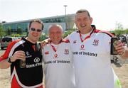 10 April 2011; Ulster supporters, from left to right, Dave Mackey, Brian Hughes, both from Belfast, and Peter McGuile, from Bangor, Co. Down, at the game. Heineken Cup Quarter-Final, Northampton Saints v Ulster, stadium:mk, Milton Keynes, Buckinghamshire, England. Picture credit: Oliver McVeigh / SPORTSFILE