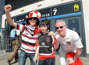 10 April 2011; Ulster supporters, from left to right, Owen, Ciaran, and Stephen Fullerton, all from Newry, Co. Down, at the game. Heineken Cup Quarter-Final, Northampton Saints v Ulster, stadium:mk, Milton Keynes, Buckinghamshire, England. Picture credit: Oliver McVeigh / SPORTSFILE