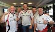 10 April 2011; Ulster supporters, from left to right, Stephen Anderson, from Carryduff, Co. Down, David Graham, from Dungannon, Co. Tyrone, Rupert West, from Enniskillen, Co. Fermanagh, with Garry Leslie and Kennt, from Dungannon, Co. Tyrone, at the game. Heineken Cup Quarter-Final, Northampton Saints v Ulster, stadium:mk, Milton Keynes, Buckinghamshire, England. Picture credit: Oliver McVeigh / SPORTSFILE