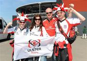 10 April 2011; Ulster supporters, from left to right, Michael, Mairaid, Andrew and Matthew Robson, from Doak, Co. Antrim, at the game. Heineken Cup Quarter-Final, Northampton Saints v Ulster, stadium:mk, Milton Keynes, Buckinghamshire, England. Picture credit: Oliver McVeigh / SPORTSFILE