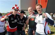 10 April 2011; Ulster supporters, from left to right, Paul McGrattan, Michael Cooper, from Bangor, Stephen Sharpe, from Newtownards, and Paul Dowey, Bangor, all from Co. Down, at the game. Heineken Cup Quarter-Final, Northampton Saints v Ulster, stadium:mk, Milton Keynes, Buckinghamshire, England. Picture credit: Oliver McVeigh / SPORTSFILE