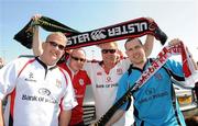 10 April 2011; Ulster supporters, from left to right, David Sims, David Glass, both from Larne, Paul Beck, from Belfast, and Darren Anderson, from Holywood, all from Co. Antrim, at the game. Heineken Cup Quarter-Final, Northampton Saints v Ulster, stadium:mk, Milton Keynes, Buckinghamshire, England. Picture credit: Oliver McVeigh / SPORTSFILE