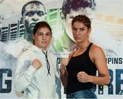 24 November 2016; Boxers Katie Taylor and Karina Kopinska poses following a press conference ahead of the Big City Dreams boxing event at The Landmark Hotel in London, England. Photo by Stephen McCarthy/Sportsfile