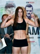 25 November 2016; Katie Taylor during the official weigh-in at the Hilton London Wembley Hotel. She will fight Karina Kopinska in her professional debut on Novemeber 26, 2016 at the Wembley Arena in London, England.