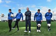 25 November 2016; FAI ETB manager Trevor Lovell, centre, with players, from left, Dean Longhi, James Donna, Eoghan Morgan and Jamie Wilson during the FAI ETB Football Academy Photocall at the FAI National Training Centre in Abbotstown, Dublin. Photo by David Maher/Sportsfile