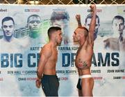 25 November 2016; Martin J. Ward, left, and Ronnie Clark square off during the official weigh-in at the Hilton London Wembley Hotel prior to the Big City Dreams boxing event at the Wembley Arena in London, England. Photo by Stephen McCarthy/Sportsfile