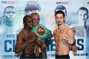 25 November 2016; Ohara Davies, left, and Andrea Scarpa square off during the official weigh-in at the Hilton London Wembley Hotel prior to the Big City Dreams boxing event at the Wembley Arena in London, England. Photo by Stephen McCarthy/Sportsfile