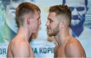 25 November 2016; Ted Cheeseman, left, and Lloyd Ellett square off during the official weigh-in at the Hilton London Wembley Hotel prior to the Big City Dreams boxing event at the Wembley Arena in London, England. Photo by Stephen McCarthy/Sportsfile