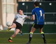 25 November 2016; Philly McMahon, Dublin, of the 2016 All Stars fires in a shot at David Clarke, Mayo, of the 2015 All Stars during the GAA GPA All-Stars football tour sponsored by Opel at the Sheikh Zayed Sports City Stadium in Abu Dhabi, United Arab Emirates. Photo by Ray McManus/Sportsfile