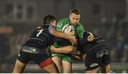 25 November 2016; Jack Carty of Connacht is tackled by Ellis Jenkins, left, and Rhys Gill of Cardiff Blues during the Guinness PRO12 Round 9 match between Connacht and Cardiff Blues at the Sportsground in Galway. Photo by Sam Barnes/Sportsfile