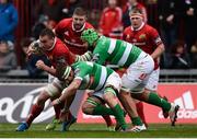 26 November 2016; Tommy O'Donnell of Munster is tackled by Filippo Ferrarini and Filippo Gerosa of Benetton Treviso during the Guinness PRO12 Round 9 match between Munster and Benetton Treviso at Thomond Park in Limerick. Photo by Diarmuid Greene/Sportsfile