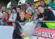 26 November 2016; Republic of Ireland manager Sue Ronan is presented with a bouquet of flowers by players from Holy Hill Ladies FC, Co Cork ahead of the International Friendly match between Republic of Ireland WNT and Basque Country at Tallaght Stadium in Tallaght, Co. Dublin.   Photo by Sam Barnes/Sportsfile