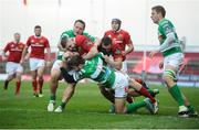 26 November 2016; Darren O'Shea of Munster scores his side's fourth try despite the efforts of Alberto De Marchi and Luca Sperandino of Benetton Treviso during the Guinness PRO12 Round 9 match between Munster and Benetton Treviso at Thomond Park in Limerick. Photo by Diarmuid Greene/Sportsfile