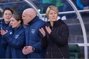 26 November 2016; An emotional Republic of Ireland Manager Sue Ronan during the national anthem ahead of the International Friendly match between Republic of Ireland WNT and Basque Country at Tallaght Stadium in Tallaght, Co. Dublin.   Photo by Sam Barnes/Sportsfile