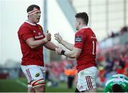 26 November 2016; Ronan O'Mahony of Munster celebrates with team-mate Robin Copleand after scoring his side's fifth try during the Guinness PRO12 Round 9 match between Munster and Benetton Treviso at Thomond Park in Limerick. Photo by Diarmuid Greene/Sportsfile